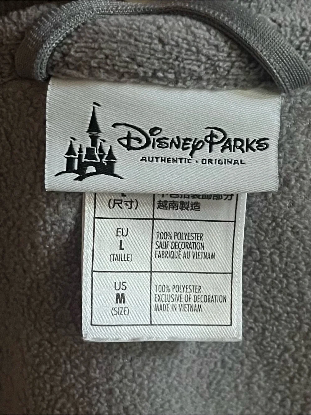 Disney Parks Mickey Mouse Gray Fleece Full Zip Jacket Embroidered Men’s M